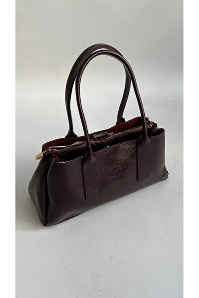 Grsbags Bordo Kadın Çanta Suni Deri Fermuarlı El ve Omuz çantası