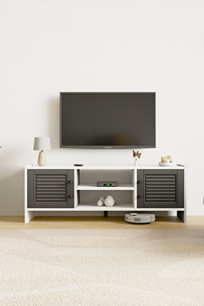 interGO Molde Retro Tv Sehpası MDF Membran Kapaklı Raflı Tv Ünitesi Televizyon Sehpası