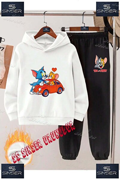 SS SİNSER Παιδικό Unisex Σετ Φούτερ με Κουκούλα και Στάμπα "TOM JERRY ARABADA...