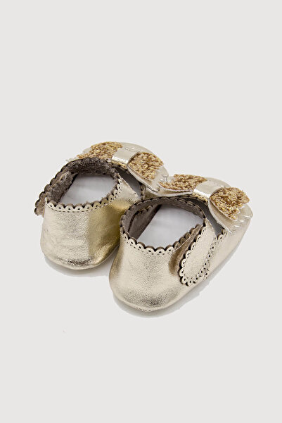 Beybium Baby Girl Velcro Genuine Leather Gold Bow Booties Shoes
