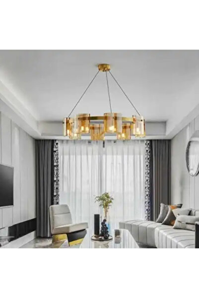 LED CONCEPT LED chandelier with lampshades, gold, round, 60x60x100, bulb type 9xG9