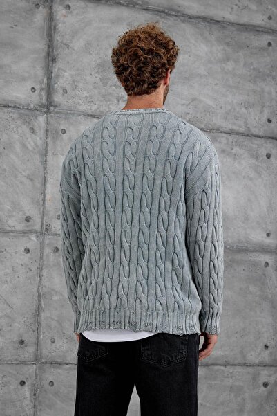 NOMARC Gray Mrk Knit Detailed Oversize Knitwear Sweater