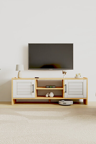 interGO Molde Retro Tv Sehpası MDF Membran Kapaklı Raflı Tv Ünitesi Televizyon Sehpası