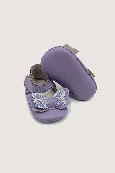 Beybium Baby Girl Velcro Genuine Leather Purple Bow Booties Shoes