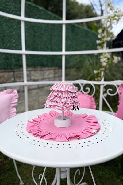 KaiAtelier Candy Kablosuz Keten Fırfırlı Masa Lambası / Mat Beyaz Ayak