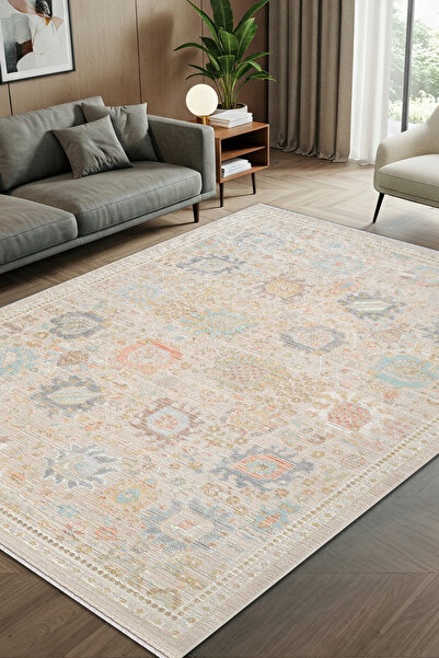 The Reef Design Klasik Vintage Desenli Yumuşak Tozmaz Dokuma Makine Halısı Be...