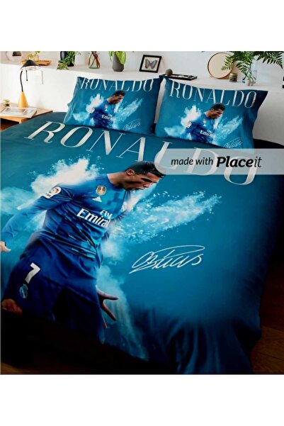 Elmas Dizayn طقم غطاء لحاف مزدوج بتصميم خاص 240×260 سم من القطن الساتان كريستيانو رونالدو 4 قطع