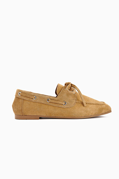 Limoya Arian Genuine Leather Honey Foam Suede Lace-Up Moccasin Casual Loafer Women's Shoes