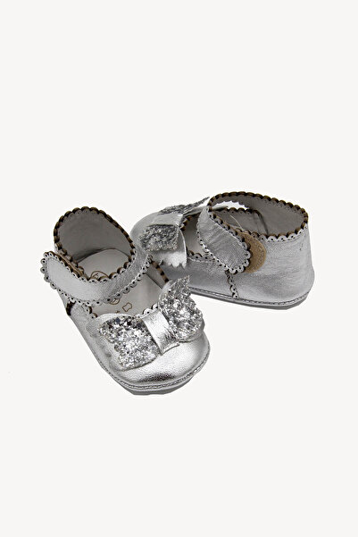 Beybium Baby Girl Velcro Genuine Leather Silver Bow Booties Shoes