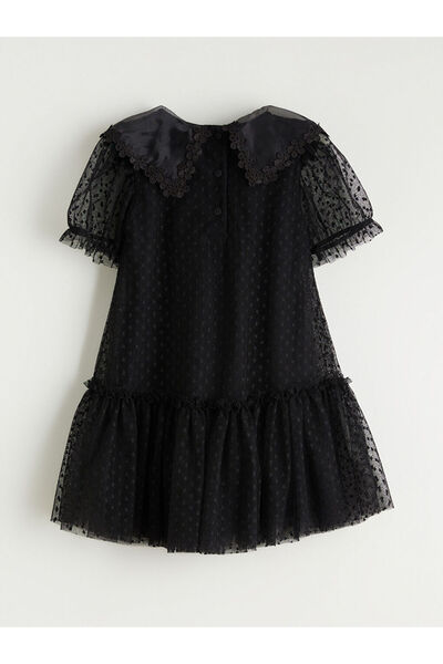 LC Waikiki Black Balloon Sleeves Ruffled Girls' Dress