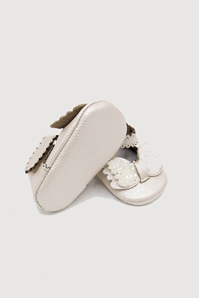 Beybium Baby Girl Velcro Genuine Leather Cream Bow Booties Shoes