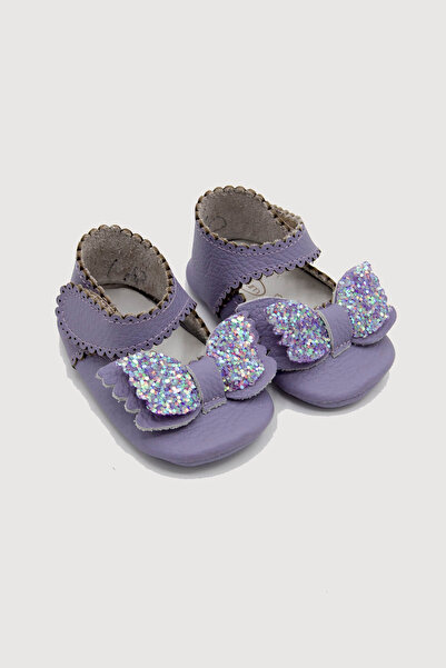 Beybium Baby Girl Velcro Genuine Leather Purple Bow Booties Shoes