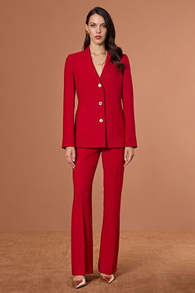 UPGRADE Gold Düğmeli Pantolon Kırmızı