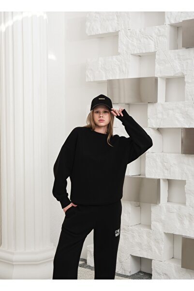 OUZ Front Basic Back Patch Detailed 3 Thread Cotton Ribbed Tracksuit Set