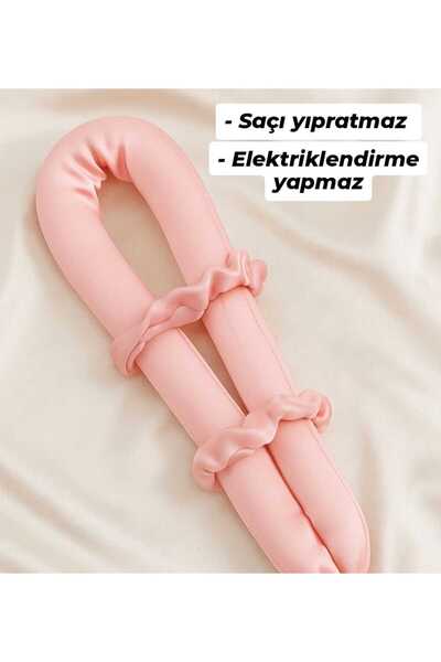 invictus design Kadın Pembe Isısız Saç Şekillendirici Süngerli Saten Saç Sosis Seti