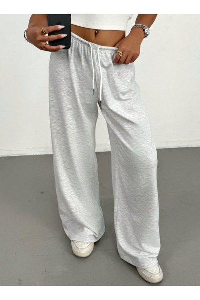 KİNNEAS Women's Gray Plus Size Baggy Loose Fit Pants Six Stretchy Comfortable Fabric Sweatpants Shah Modahjn