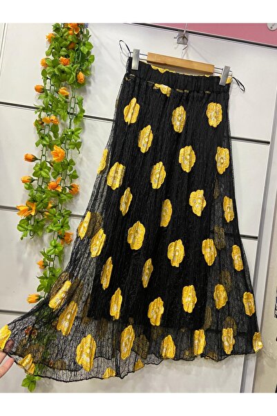 edu collection Lace Floral Patterned Lined Skirt