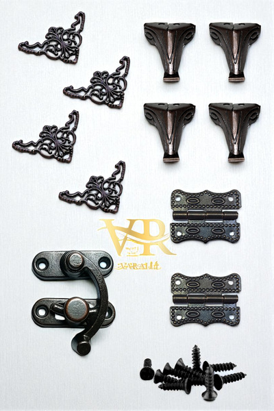 Varalli Orta Boy Kutu Ve Sandık Aksesuar Seti Oksit Kilit Menteşe Köş Ayak Ve...