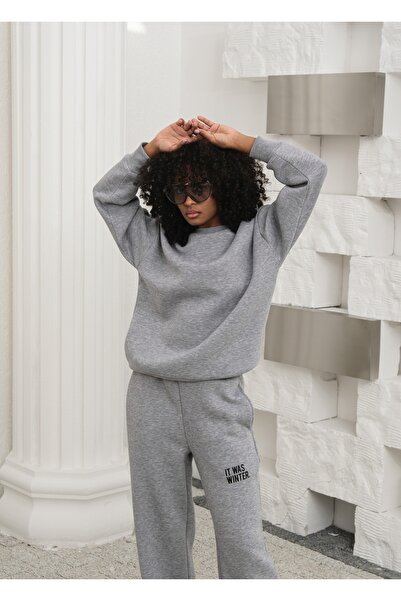 OUZ Front Basic Back Patch Detailed 3 Thread Cotton Ribbed Tracksuit Set