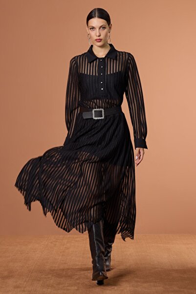 UPGRADE Bel Elastik Tül Etek Siyah