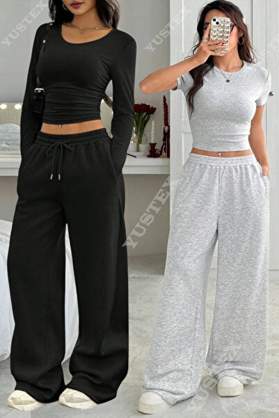KİNNEAS 2 τεμάχια Γυναικεία Μαύρα + Γκρι Παντελόνια Μεγάλου Μεγέθους Φαρδιά Π...