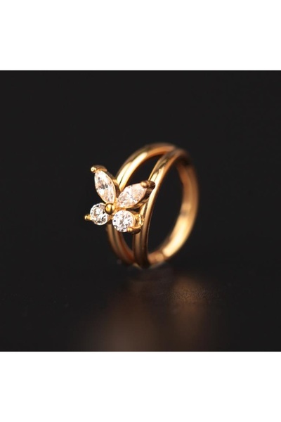 Rupen Kraft 316 L Cerrahi Çelik Zirkon Kelebek Klitli Halka Piercing 8mm x1,2mm