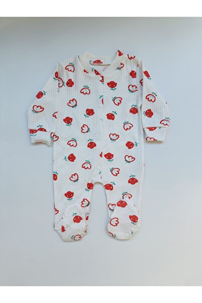 Vivolas Rose Patterned Romper and 3-Piece Newborn Set - (with Gloves, Booties, Hat) 0-3 Months