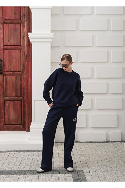 OUZ Front Basic Back Patch Detailed 3 Thread Cotton Ribbed Tracksuit Set