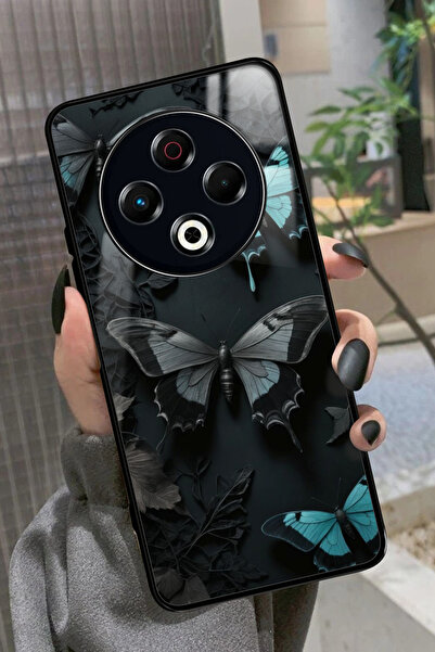 TECNO Spark 30 Uyumlu Siyah Kelebek Tasarımlı Glossy Premium Kılıf