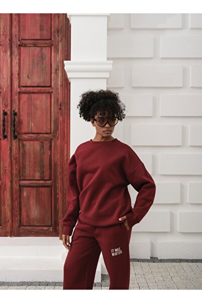 OUZ Front Basic Back Patch Detailed 3 Thread Cotton Ribbed Tracksuit Set