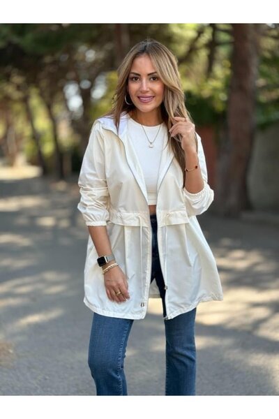 Genel Markalar Kadın Kapüşon Ve Büzgü Detay Yağmurluk