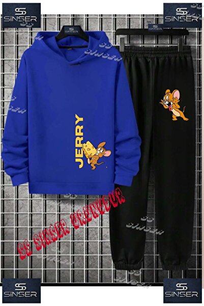 SS SİNSER Çocuk Unısex "JERRY TEKLI PEYNIR CALAN" Özel Baskılı Kapşolu Eşofman Takımı