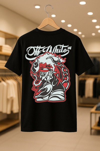 SELF CONTROL Μπλουζάκι Off-White με στάμπα Lobster Oversize Unisex 100% βαμβακερό που αναπνέει από χοντρό ύφασμα