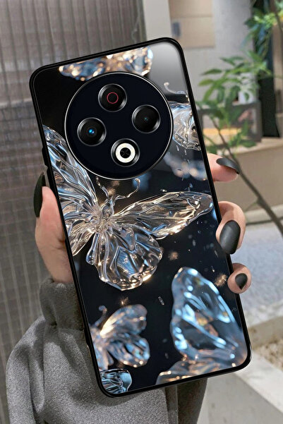 TECNO Spark 30 Uyumlu Beyaz Kelebek Tasarımlı Parlak Premium Kılıf