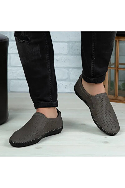 Piello Genuine leather loafers with perforations, Grey