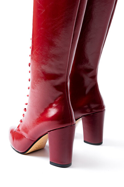 SEEM & BE Matilda Kadın Bağcıklı Fermuarlı Kalın Topuklu Rugan Bordo Çizme