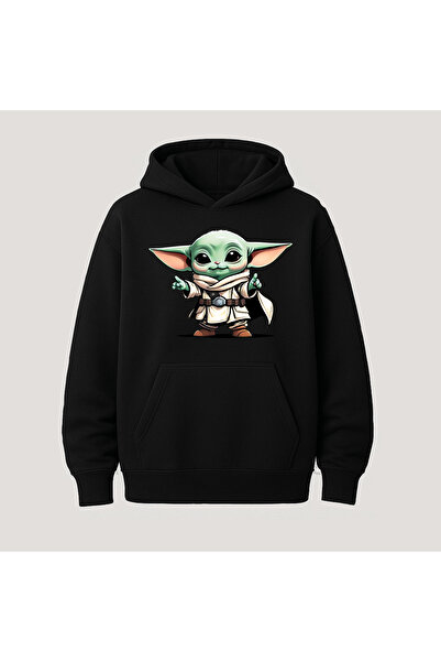 SVART WEAR Hanorac cu glugă și mânecă lungă din bumbac, cu imprimeu Baby Yoda...