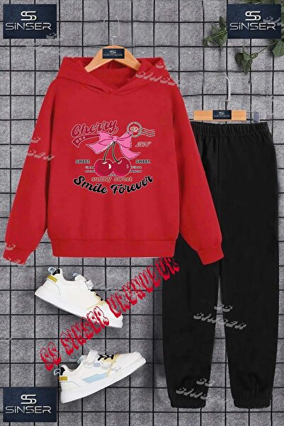 SS SİNSER Children's Unisex'Cherry Smile Forever' Custom Printed Hoodie Track...