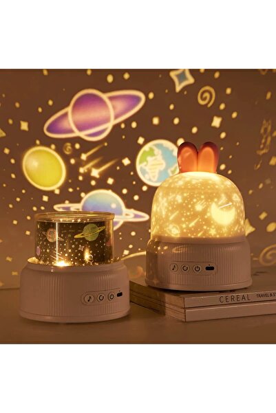 UralTeknik Tavşan Projektör müzikli şarjlı bluetoothlu hareketli gece lambası uyku çocuk bebek 8 farklı film