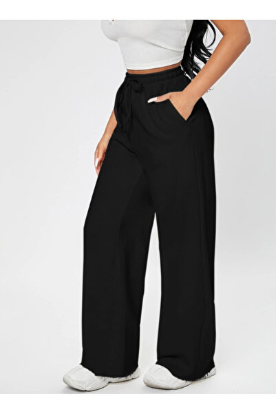 KİNNEAS Women's Black Plus Size Baggy Loose Cut Pants Six Stretchy Comfortabl...