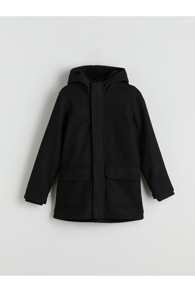 LC Waikiki Lcw Kids Black Hooded Boy's Stamp Coat