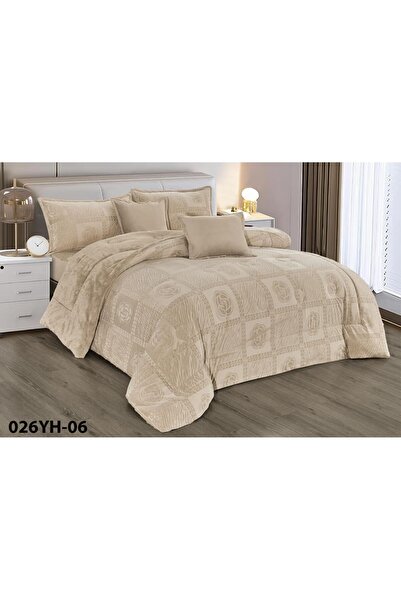 Moon 6-piece winter double bed sheet set, soft velvet middle filling with plain fur, double-sided, velvet material, quilt size 250*230