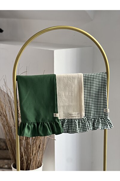 KaiAtelier 3Lü Mossy X Natural Keten Fırfırlı Kurulama Bezleri