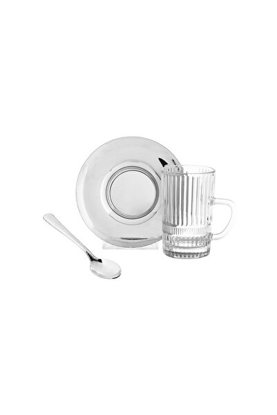 casa rosa طقم شاي زجاجي مكون من 18 قطعة مع صحن من الفولاذ المقاوم للصدأ