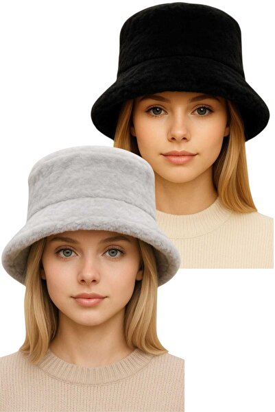 Trenderrs Women's Adjustable Plush Bucket Hat Set of 2