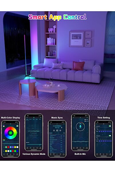Cozylady 165cm Corner Floor Lamp, Smart RGB Floor Lamp, Dimmable LED Corner Lamp With Music Sync Col