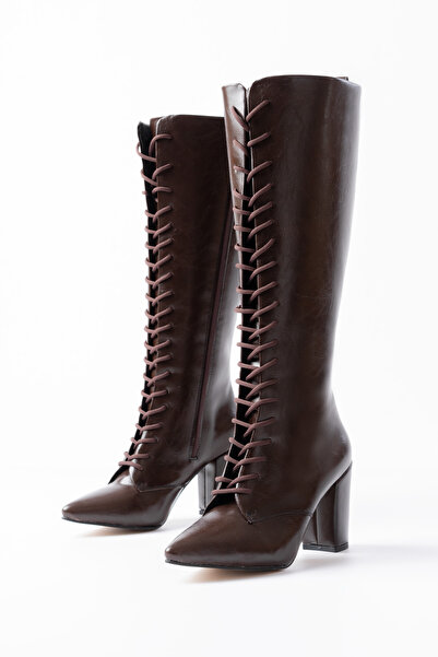SEEM Cizme maro cu toc gros și fermoar pentru femei Matilda