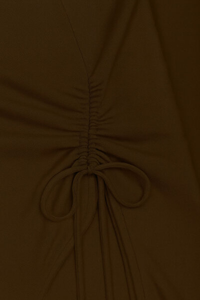 Wild Flower Μπλούζα με μακρύ μανίκι Bitter Brown με ασύμμετρο λαιμόκοψη και δραπέτες στο πλάι