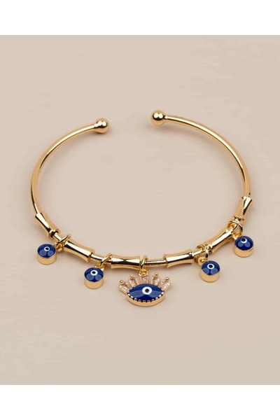 Portakal Esintisi Nazira Ayarlanabilir Nazar Boncuklu Charm Kelepçe Bileklik
