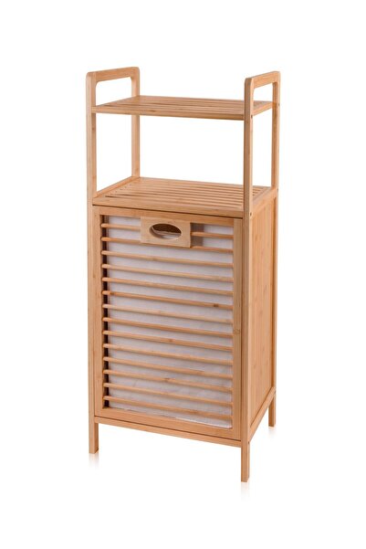 The Mia Bambu 2 Raflı Banyo Düzenleyici Dolap ve Çamaşır Sepeti 95x40x30 Cm